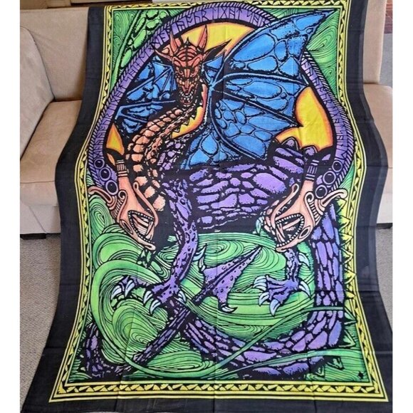New Purple Blue Dragon Wings Tapestry Room Decor Wall Hanging GIFT Large Poster - Picture 2 of 5